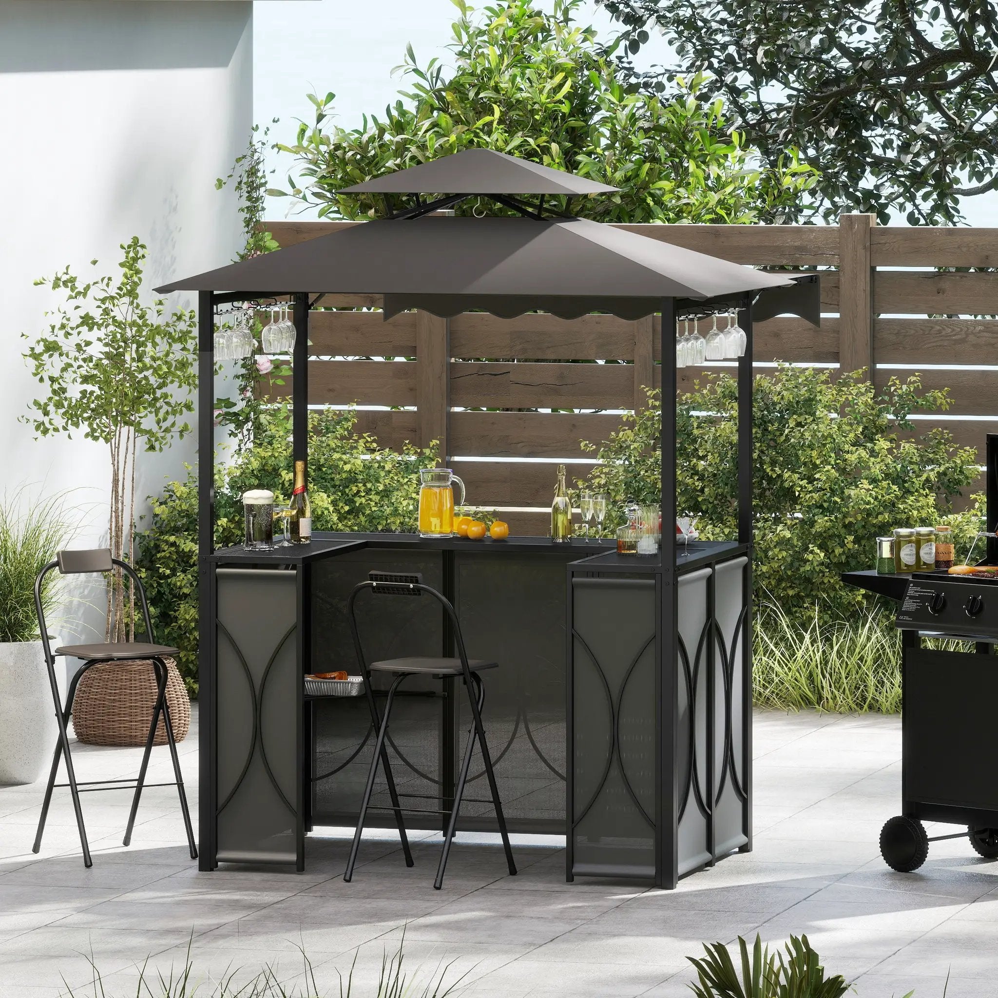Grill Gazebo with Awning 3-Piece Outdoor BBQ Canopy Double-Tier Soft Top Barbecue Shelter by DirectDeals