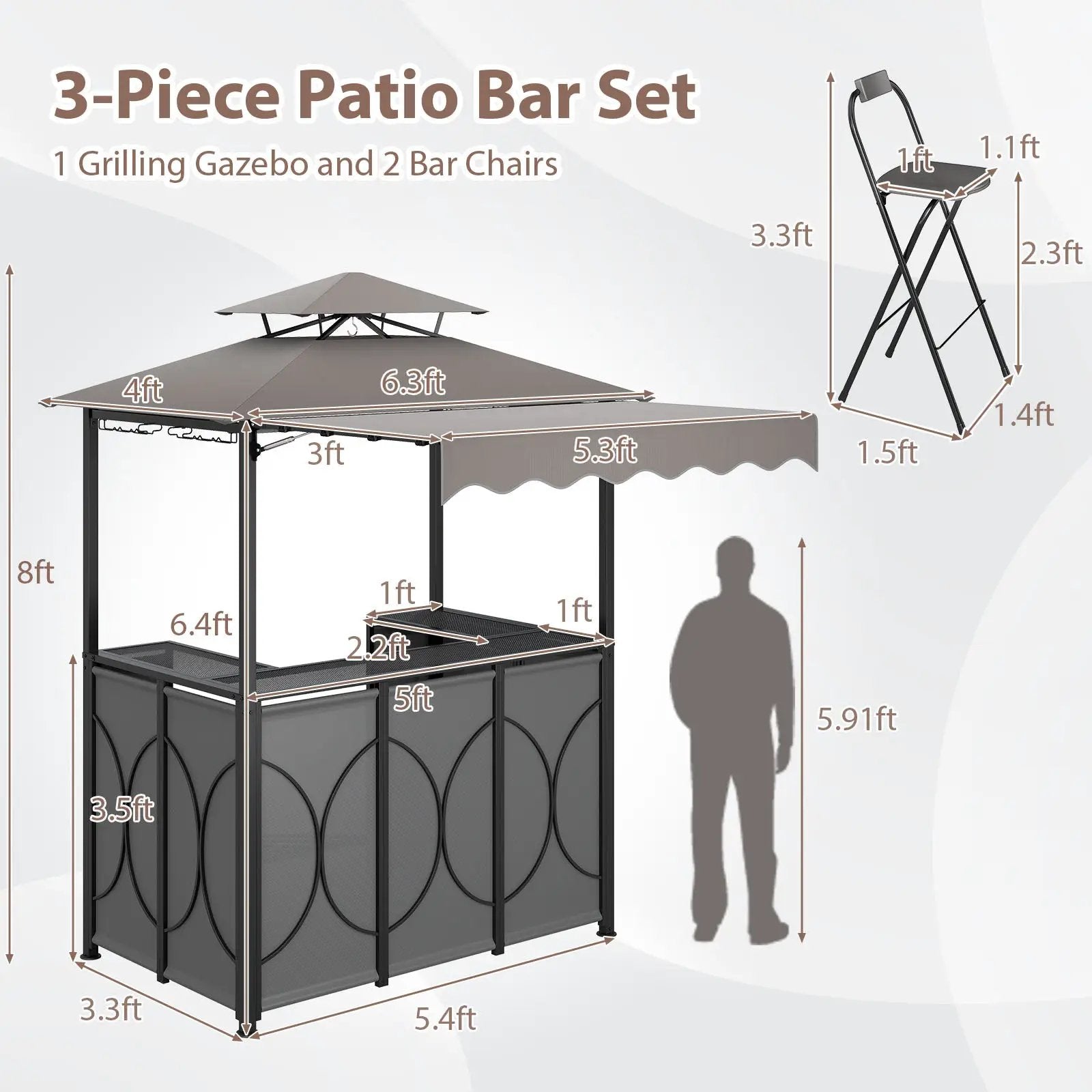 Grill Gazebo with Awning 3-Piece Outdoor BBQ Canopy Double-Tier Soft Top Barbecue Shelter by DirectDeals
