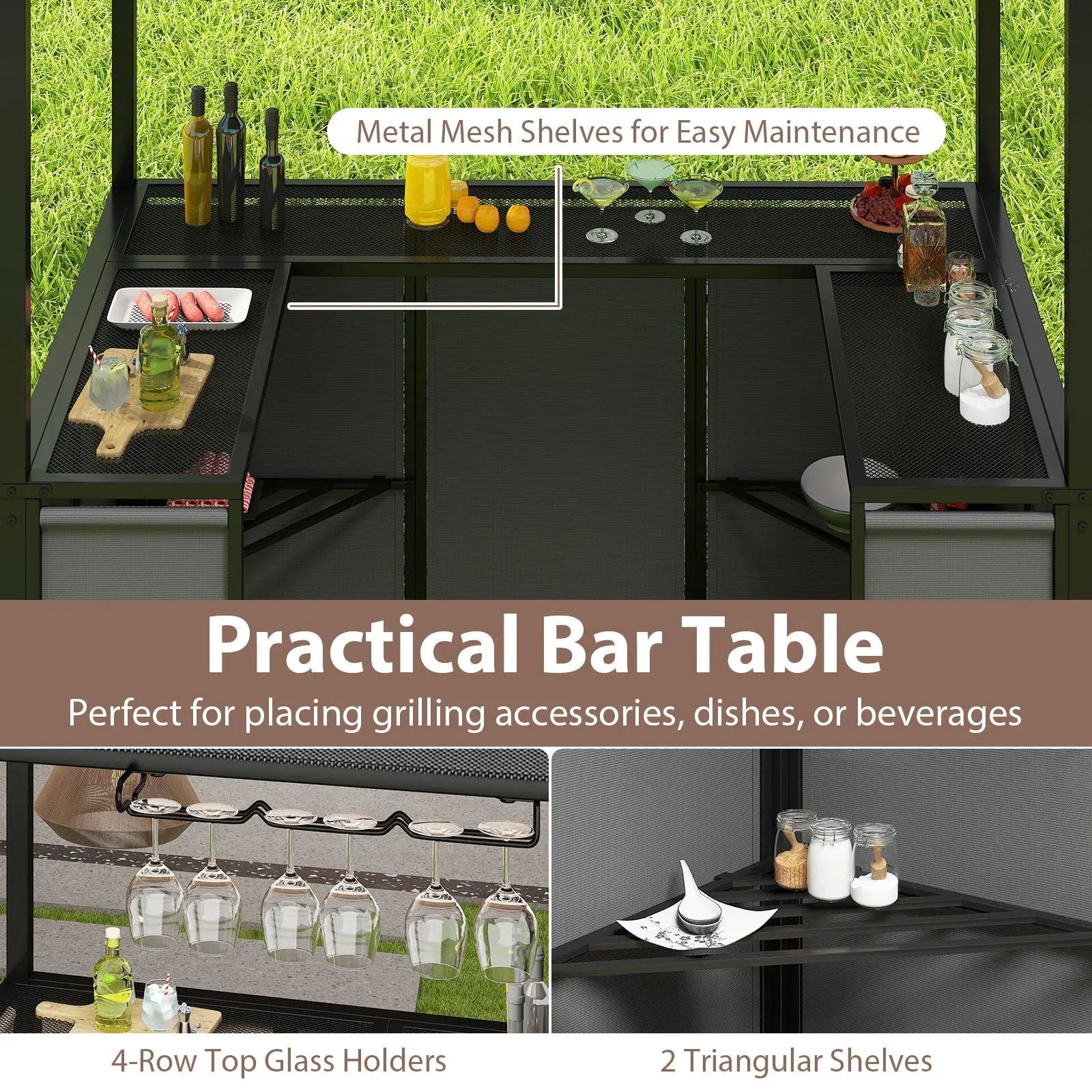 Grill Gazebo with Awning 3-Piece Outdoor BBQ Canopy Double-Tier Soft Top Barbecue Shelter by DirectDeals