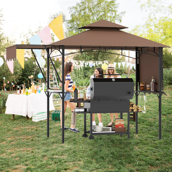 13 x 5 Feet Grill Gazebo with Dual Side Awnings and 2 Shelves Adjustable Shadow, photo 2 of 9
