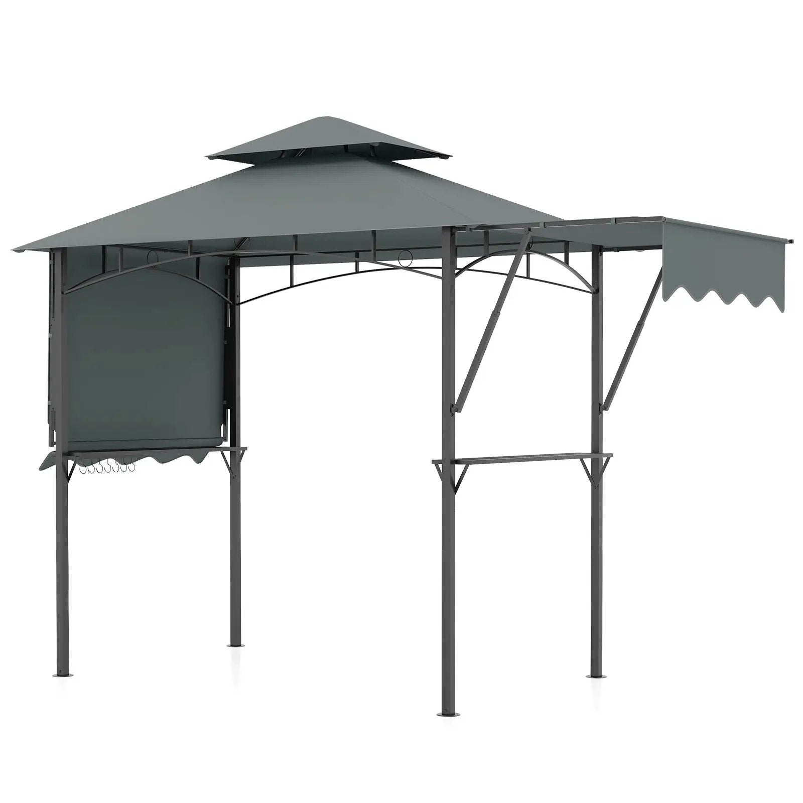 13 x 5 Feet Grill Gazebo with Dual Side Awnings and 2 Shelves Adjustable Shadow by DirectDeals