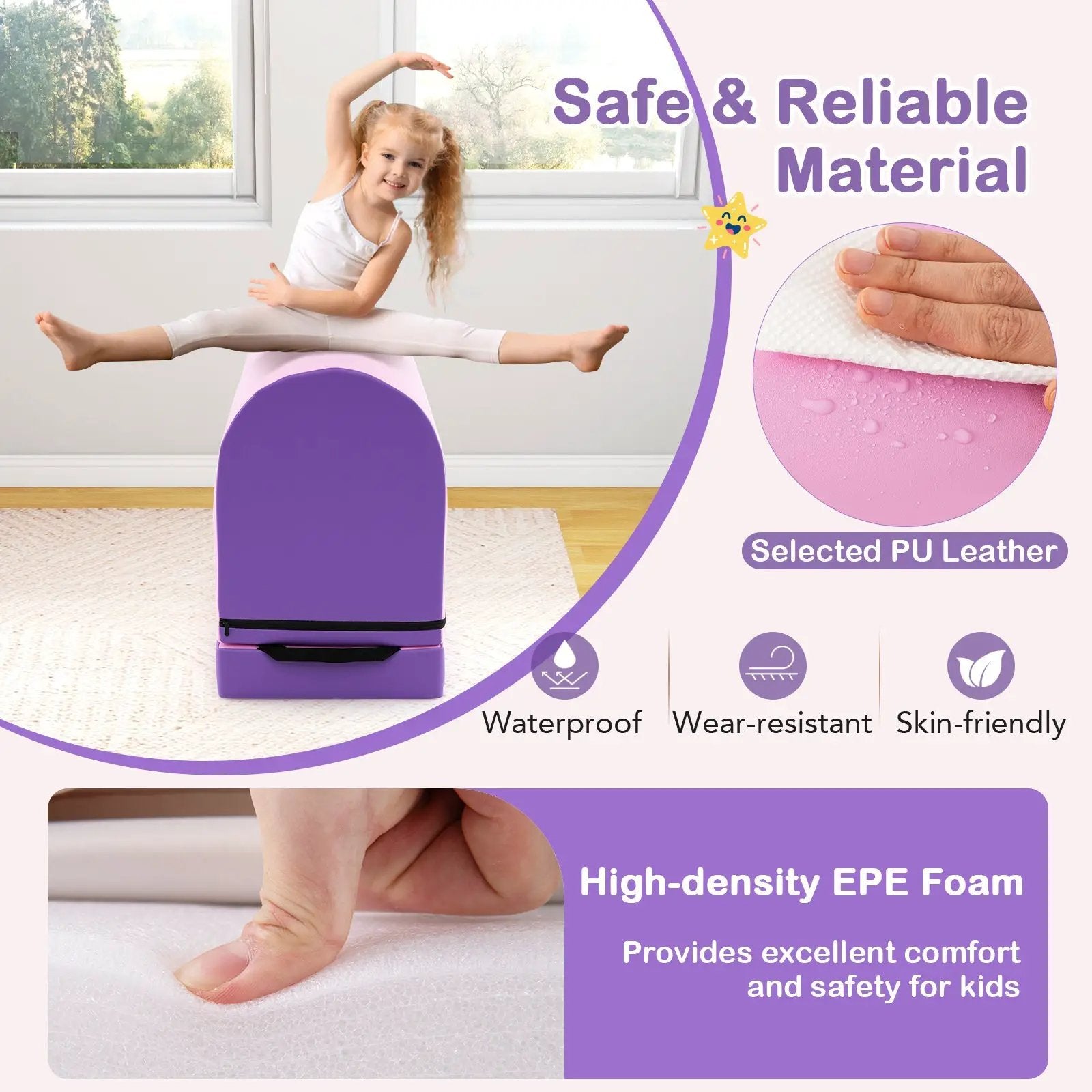 Gymnastics Vaulting Box with Detachable Mat Carrying Handle for Kids by DirectDeals