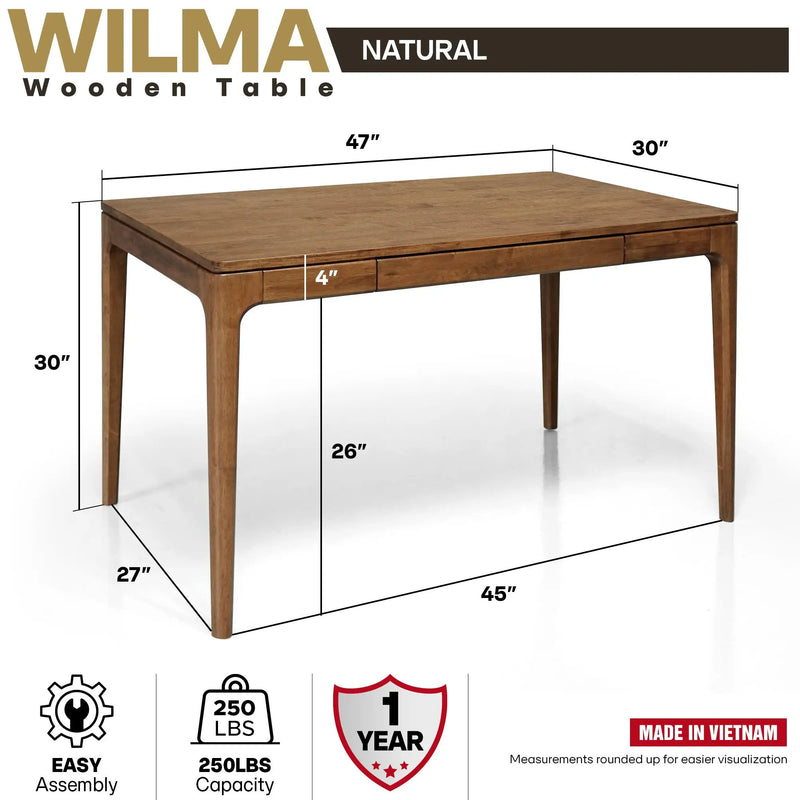 Wilma 48 Inches Rubber Wood Desk by Megsu