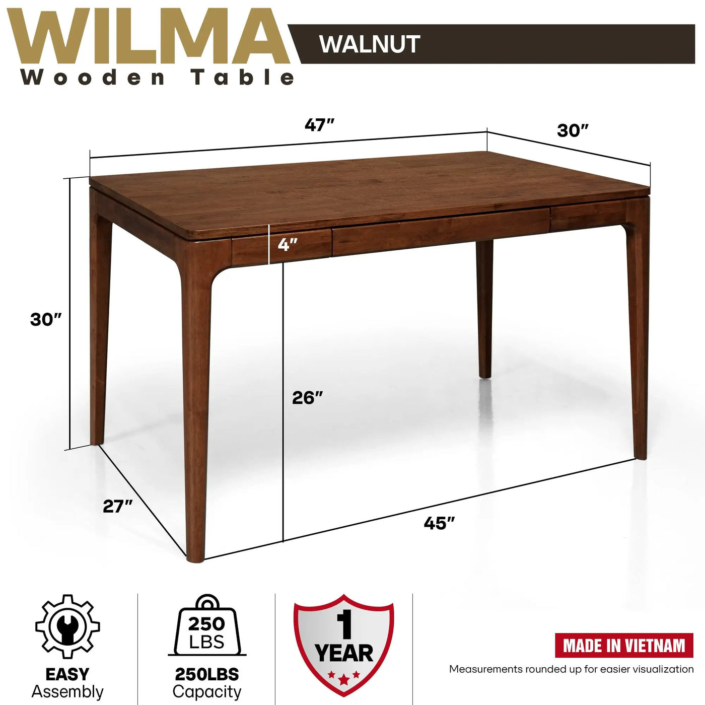 Wilma 48 Inches Rubber Wood Desk by Megsu