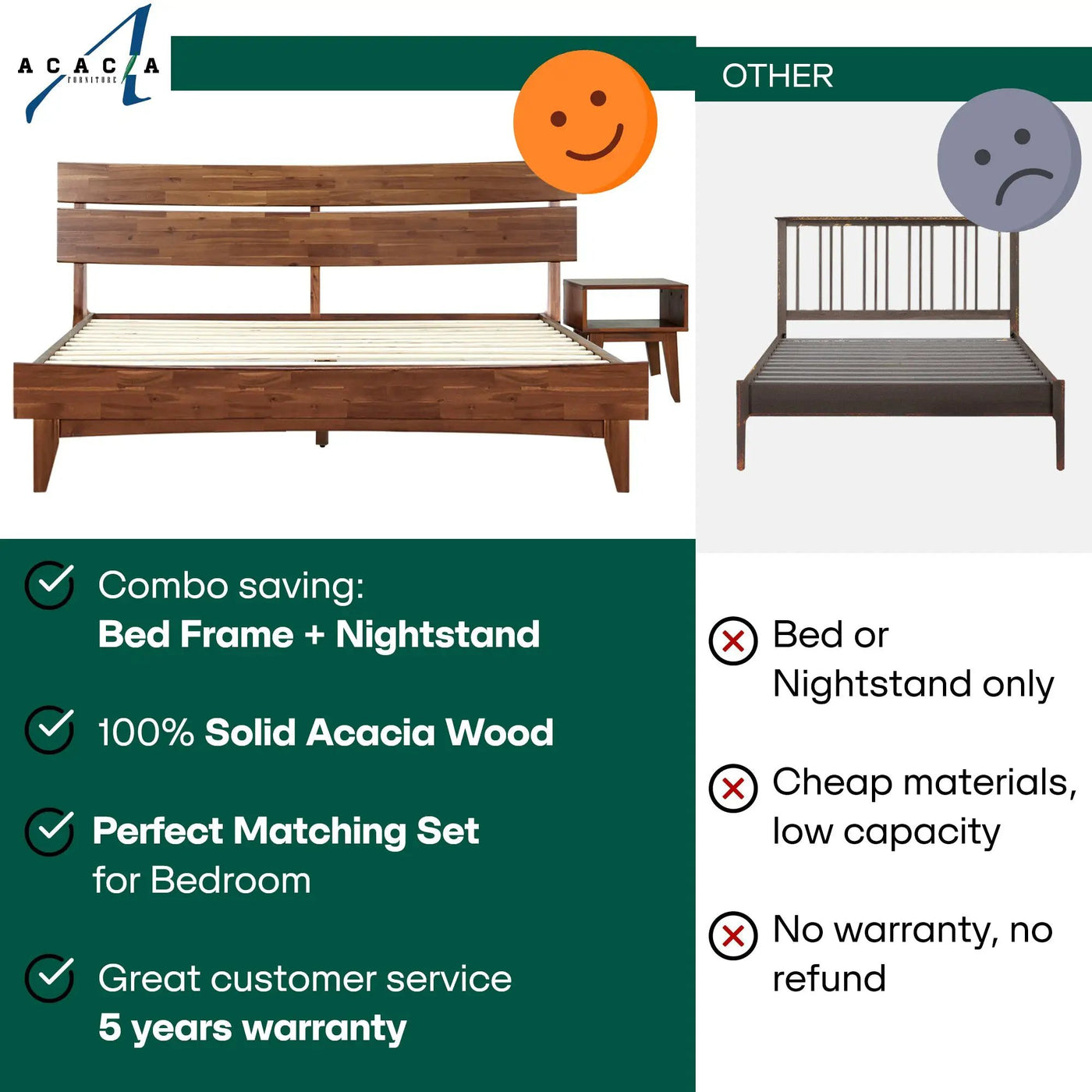[Buy 1 Get 1] Aurora Solid Wood Bed Frame & Nightstand by Megsu