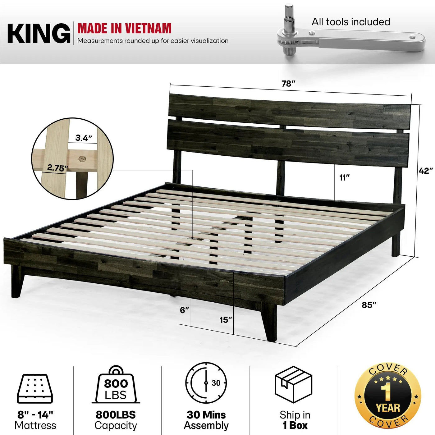 Aurora Solid Wood Bed Frame by Megsu