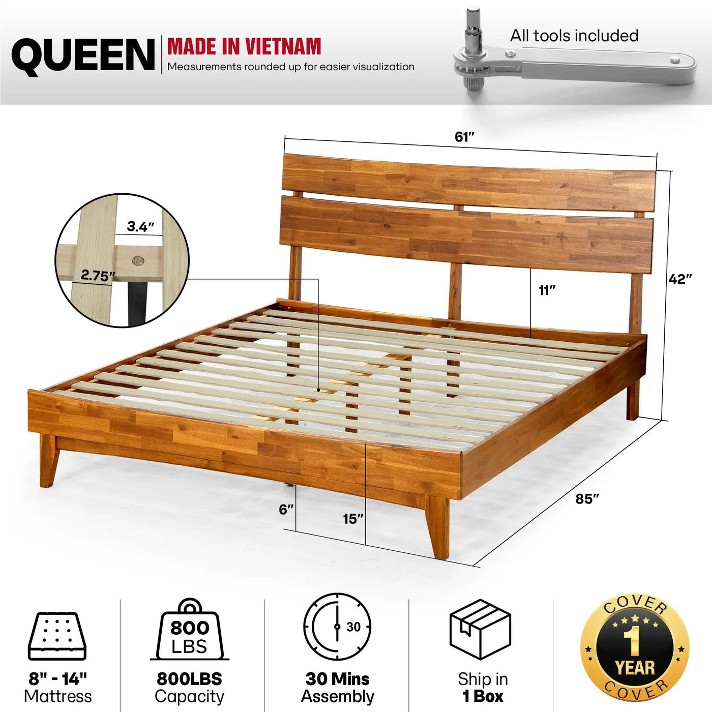 Aurora Solid Wood Bed Frame by Megsu