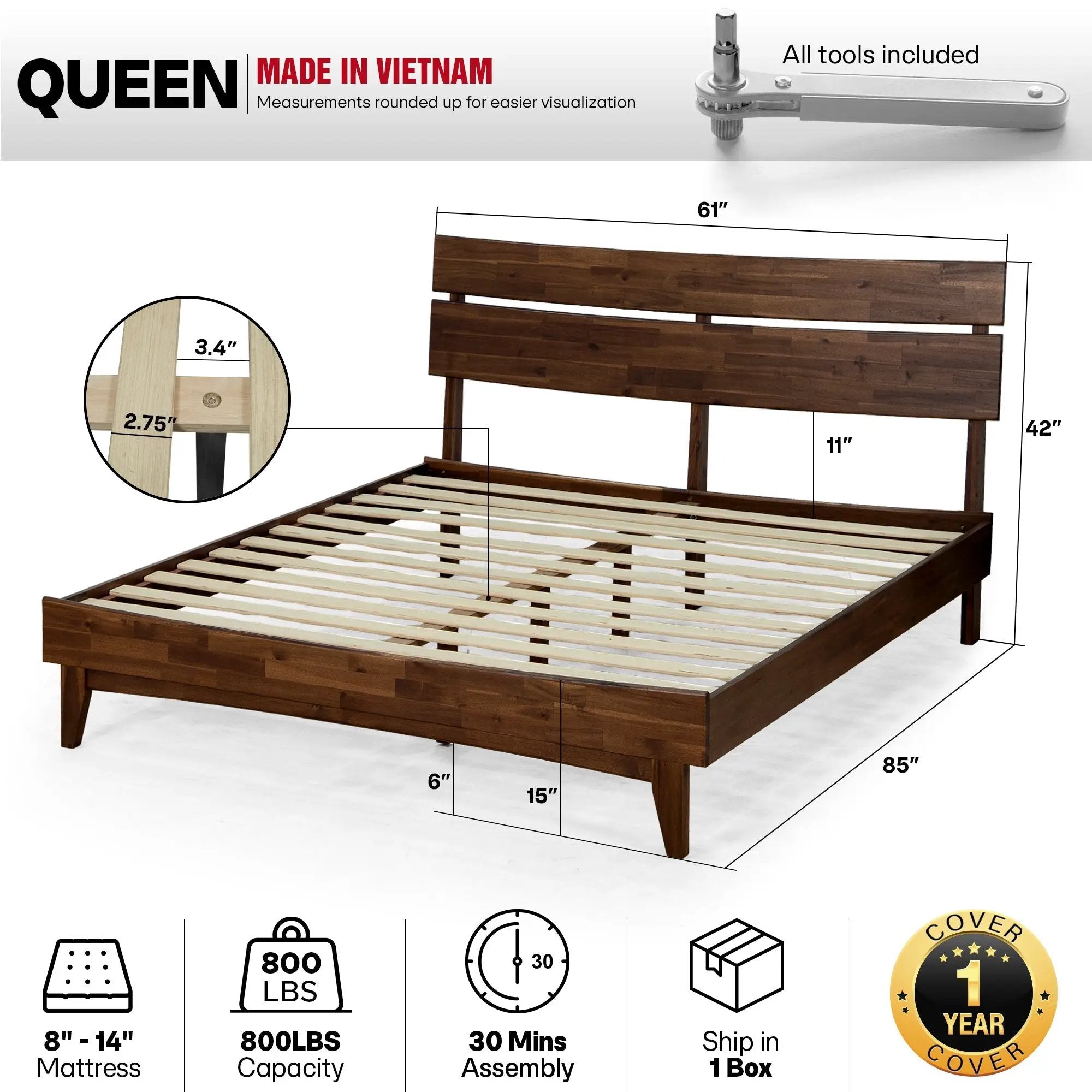 Aurora Solid Wood Bed Frame by Megsu