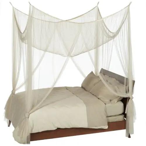 4-Post Bed Canopy in Ecru Color Mesh Fabric - Fits all Bed Sizes by HomePacific