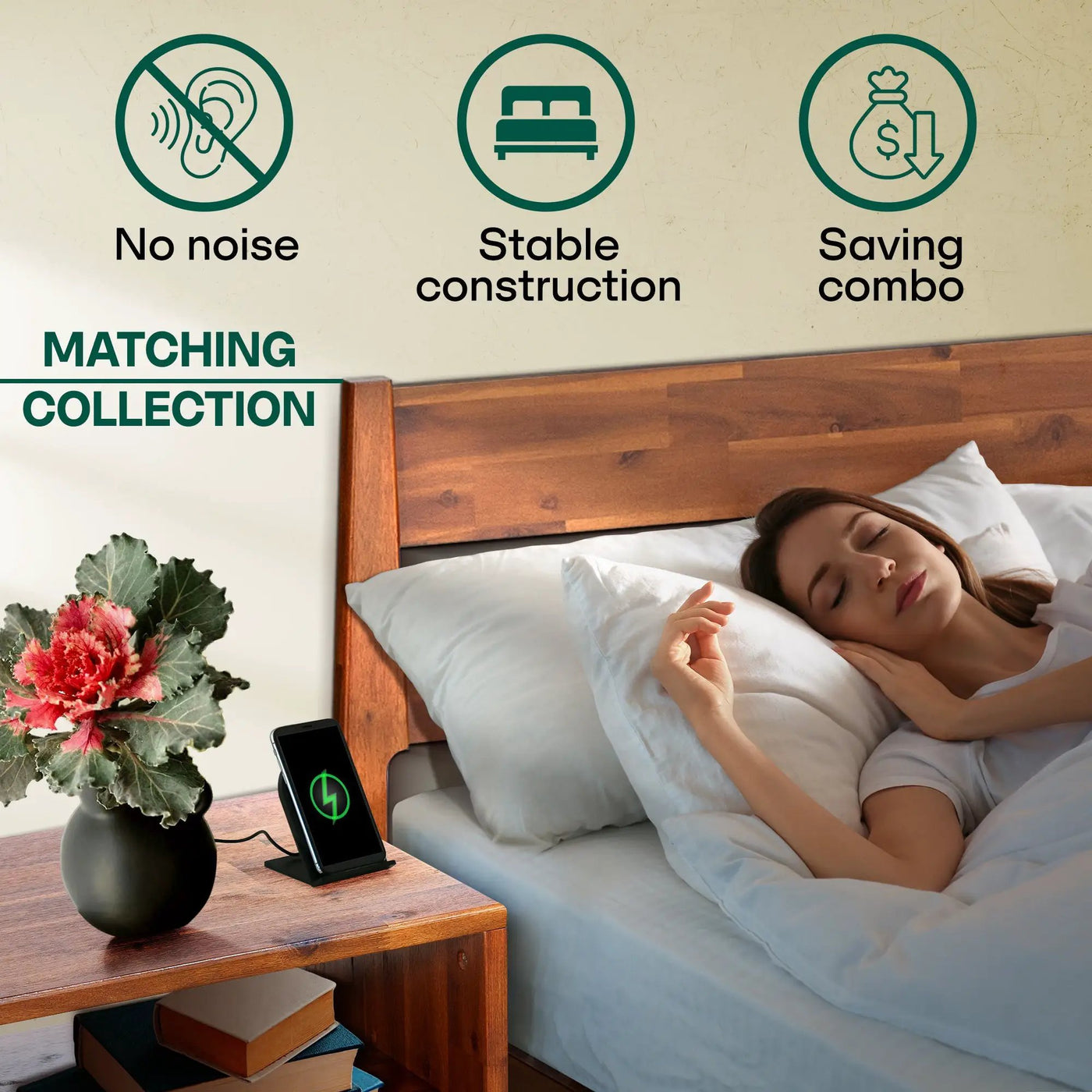 [Buy 1 Get 1] Callisto Solid Wood Bed Frame and Nightstand by Megsu