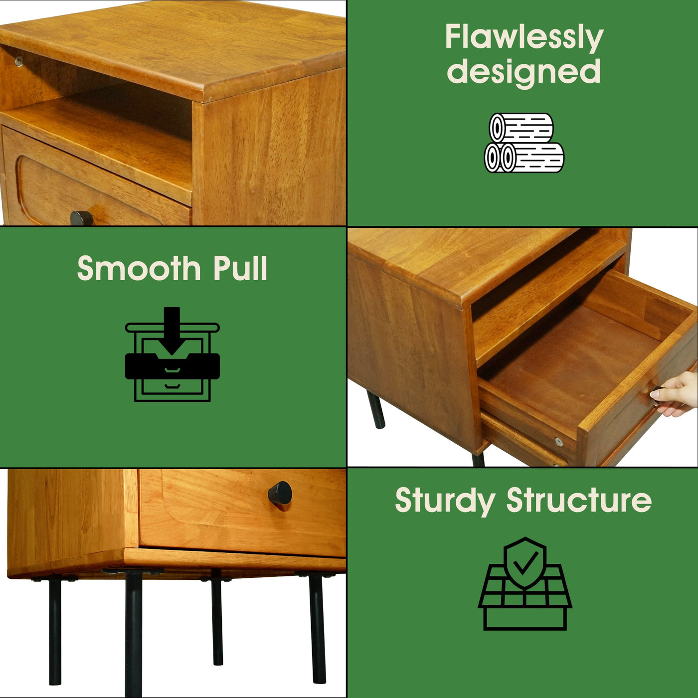 Savana Solid Wood Single-Drawer Nightstand by Megsu