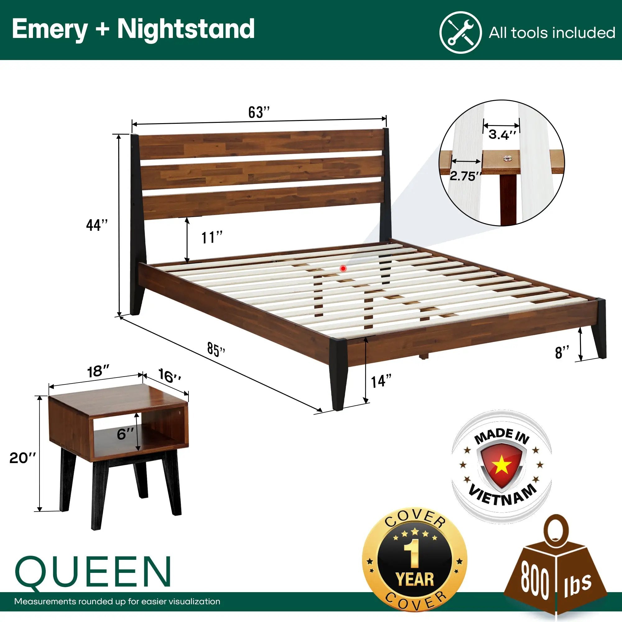 Emery Solid Wood Bed Frame by Megsu