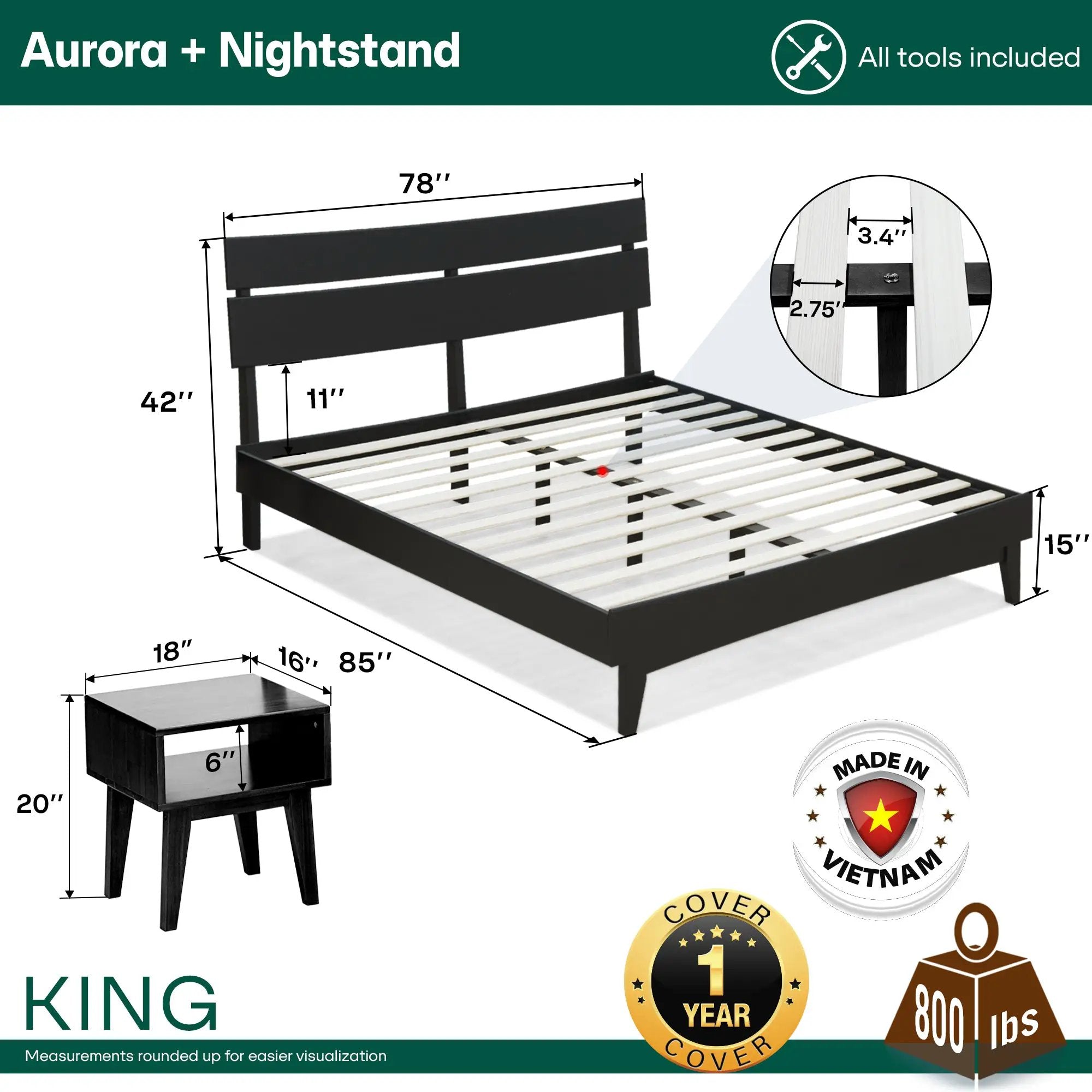 Aurora Solid Wood Bed Frame by Megsu