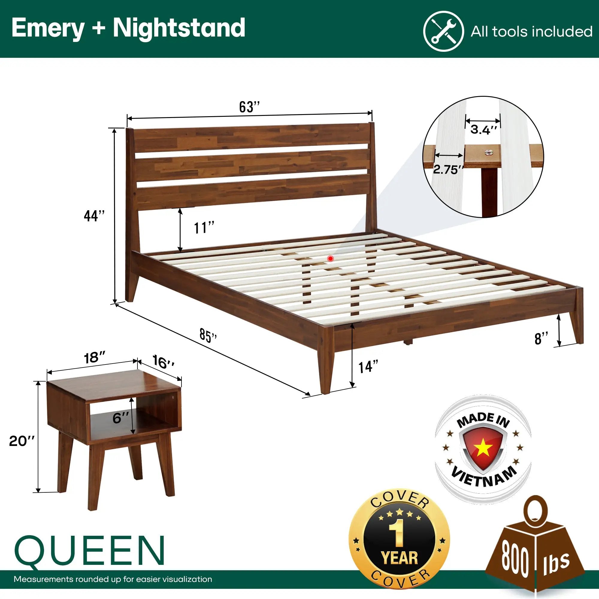 Emery Solid Wood Bed Frame by Megsu