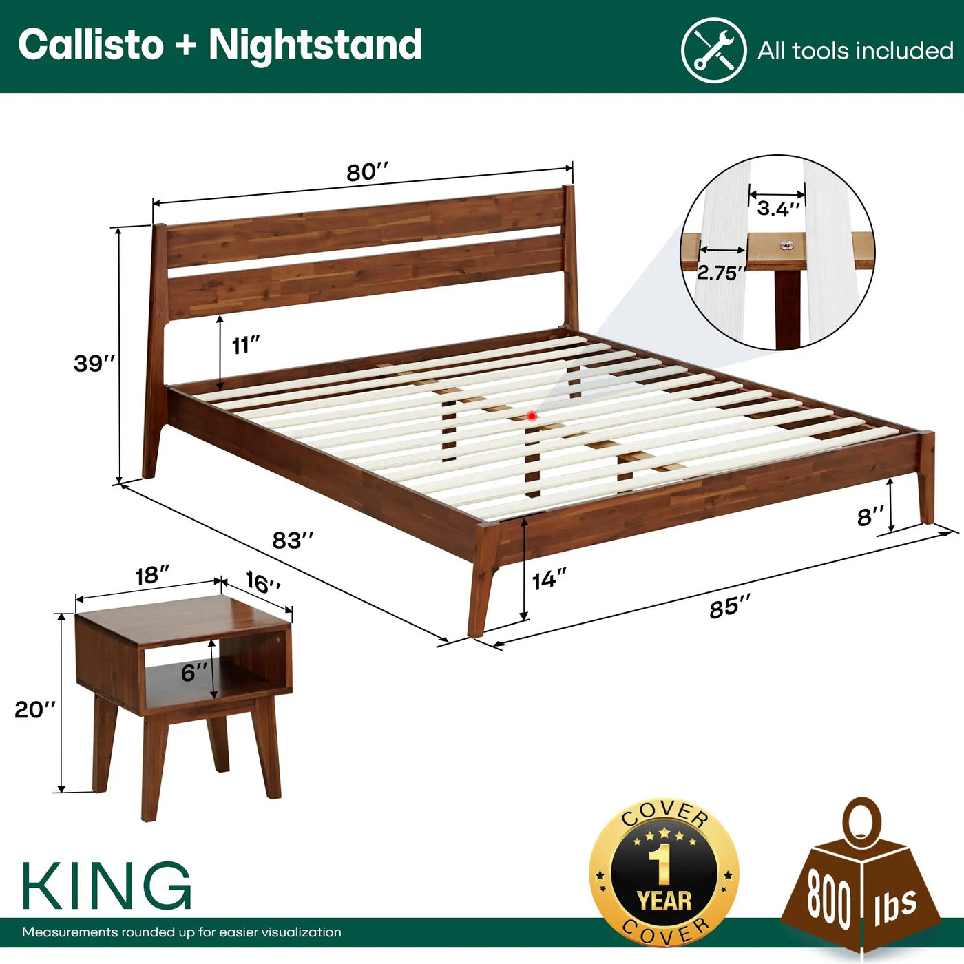 Callisto Solid Wood Bed Frame by Megsu