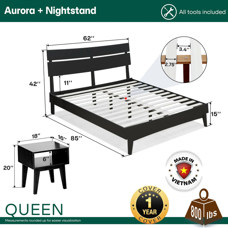 Aurora Solid Wood Bed Frame by Megsu