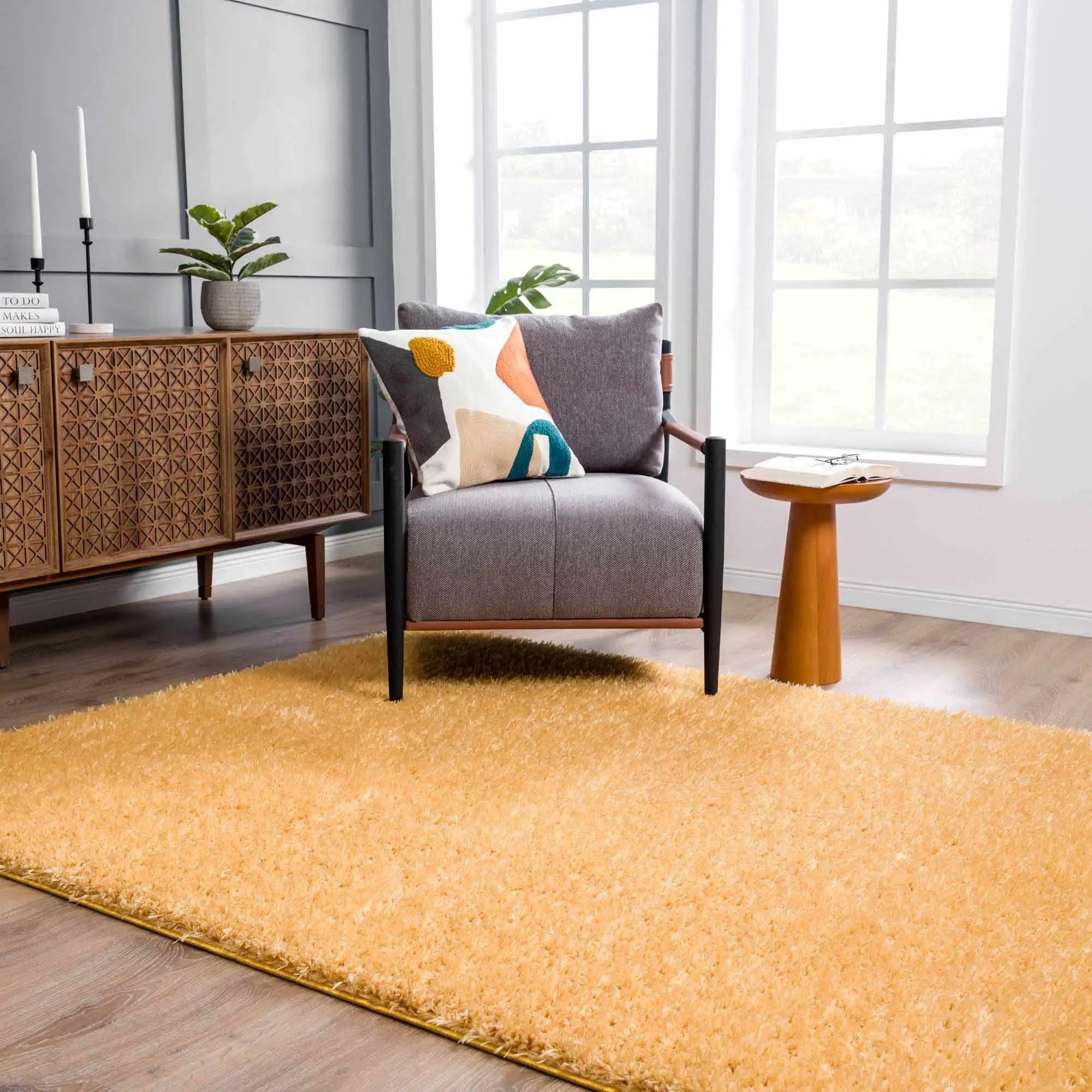 Faina Solid Gold Shag Washable Area Rug - Clearance by Boutique Rugs