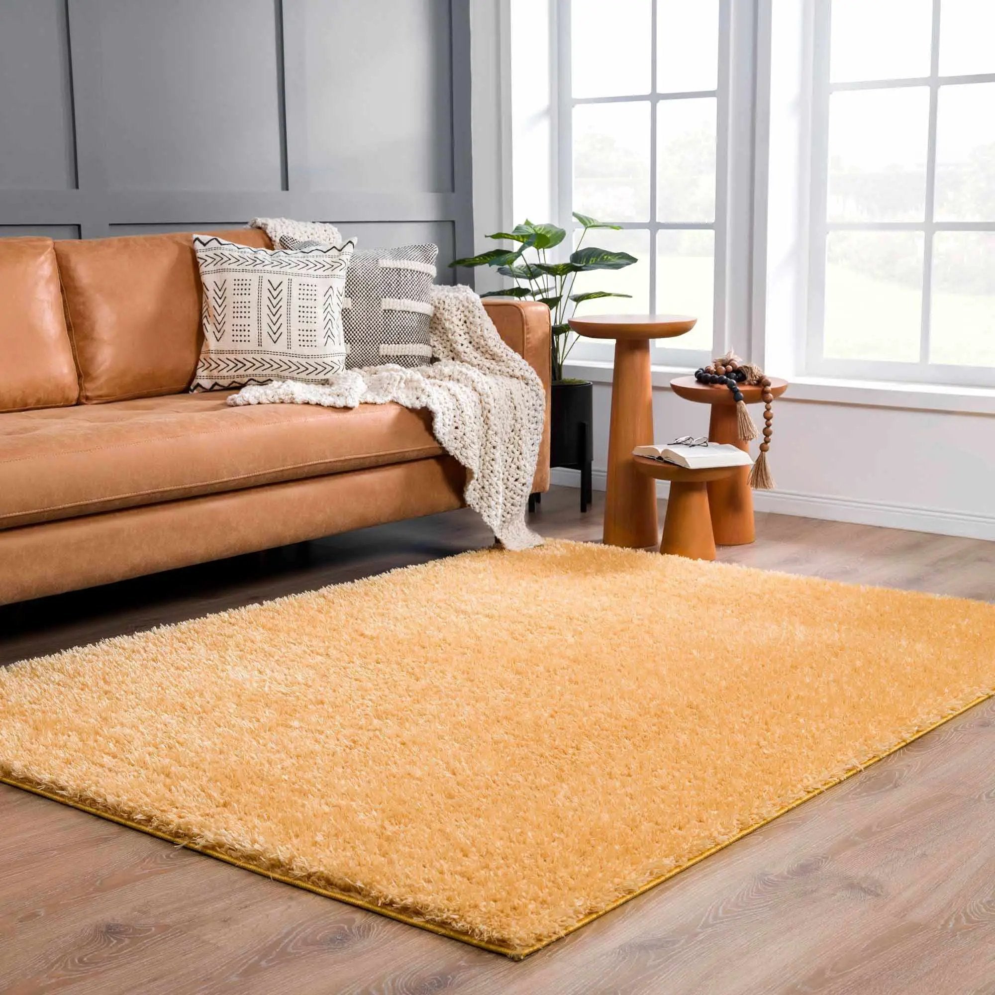 Faina Solid Gold Shag Washable Area Rug - Clearance by Boutique Rugs