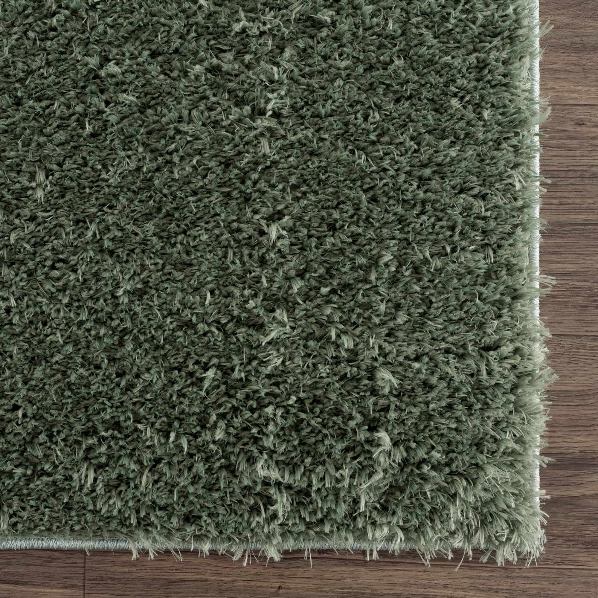 Faina Solid Green Shag Washable Area Rug - Clearance by Boutique Rugs