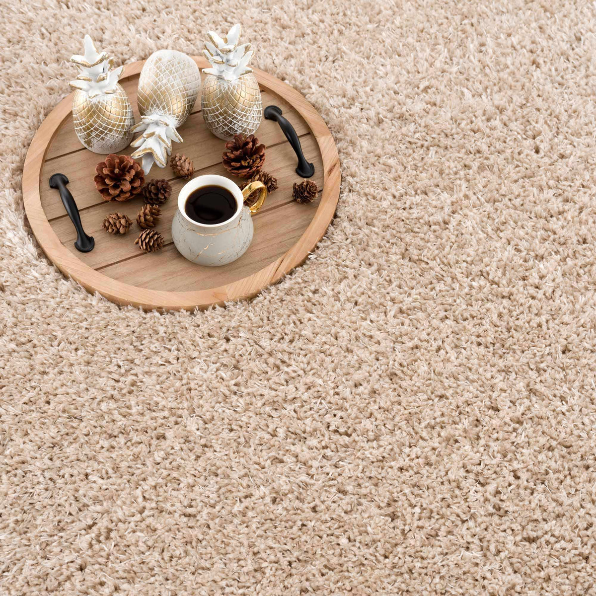 Faina Solid Beige Shag Rug Washable by Hauteloom