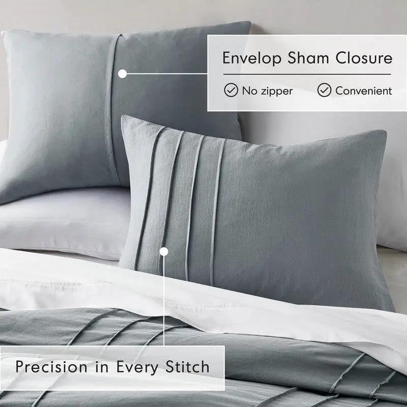 King size Pleated Pre-Washed Microfiber Comforter Set in Blue Grey by HomePacific