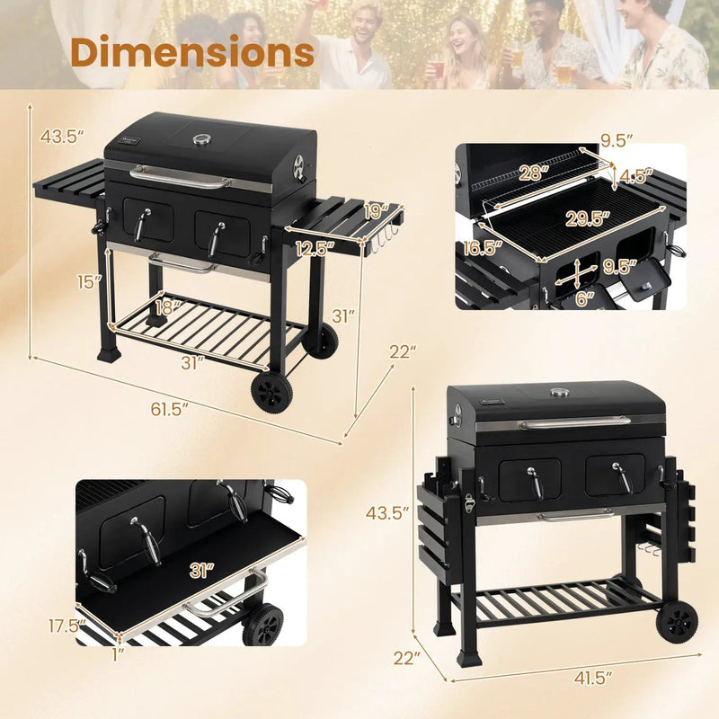 Charcoal Grill with Lifting Trays and Folding Side Tables by DirectDeals
