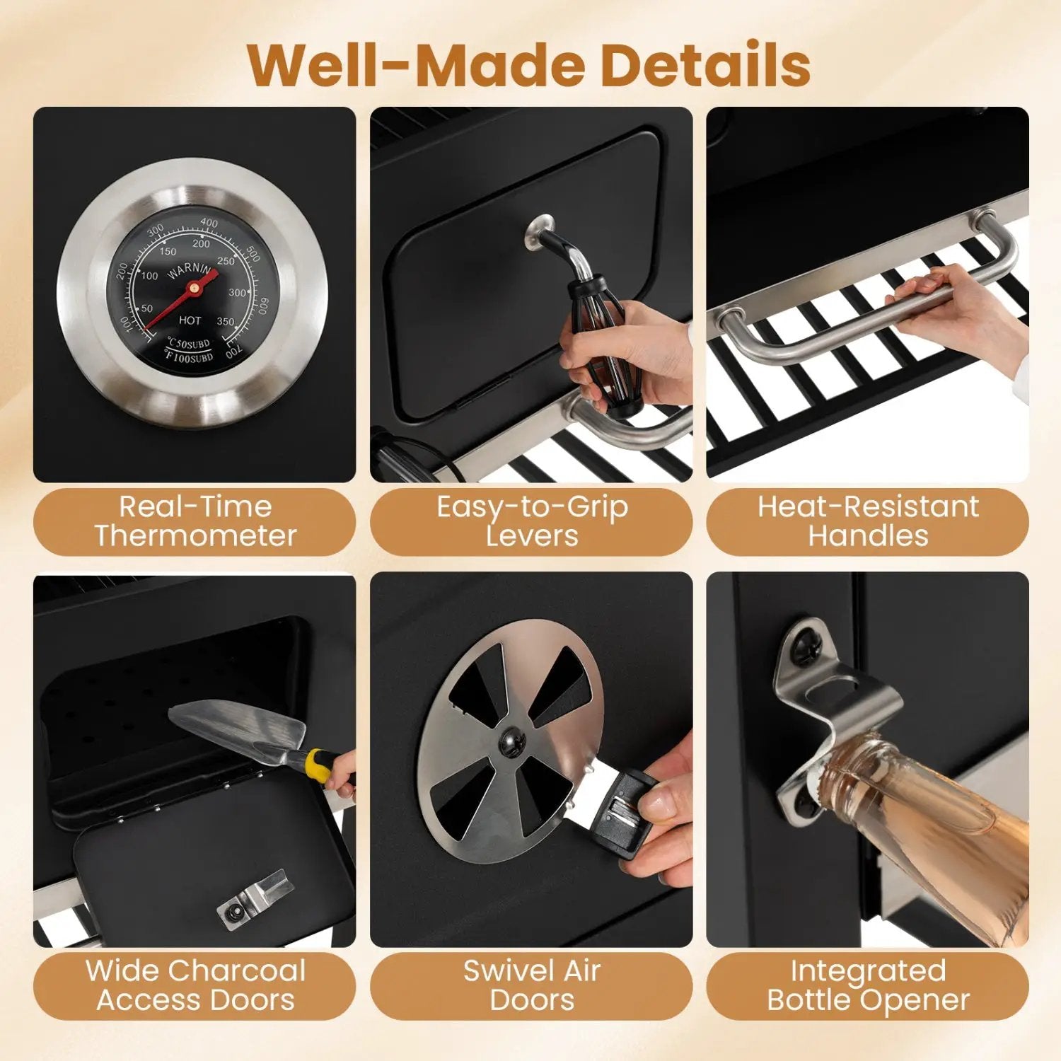 Charcoal Grill with Lifting Trays and Folding Side Tables by DirectDeals