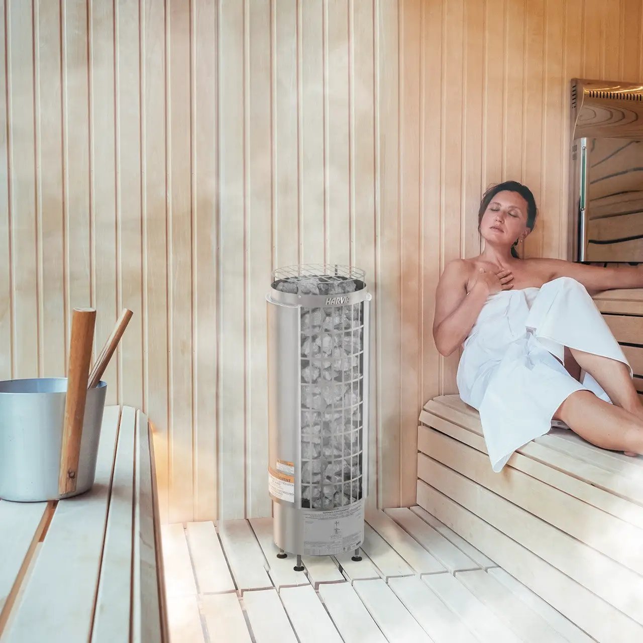 Harvia Cilindro UL Certified Electric Sauna Heater With Xenio CX45 Digital Control Panel & Sauna Stones [PC60/80/90/110E] (SAK86571) by SAKSBY WHOLESALE