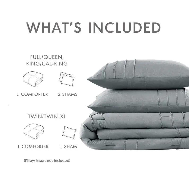 Twin/Twin XL Pleated Pre-Washed Microfiber Comforter Set in Blue Grey by HomePacific