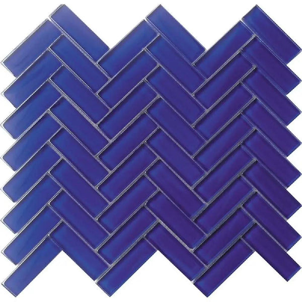 Cobalt Blue 11x13 Glossy Herringbone Glass Mosaic Tile (5 pack, 4.8125 sq ft/case), photo 2 of 4