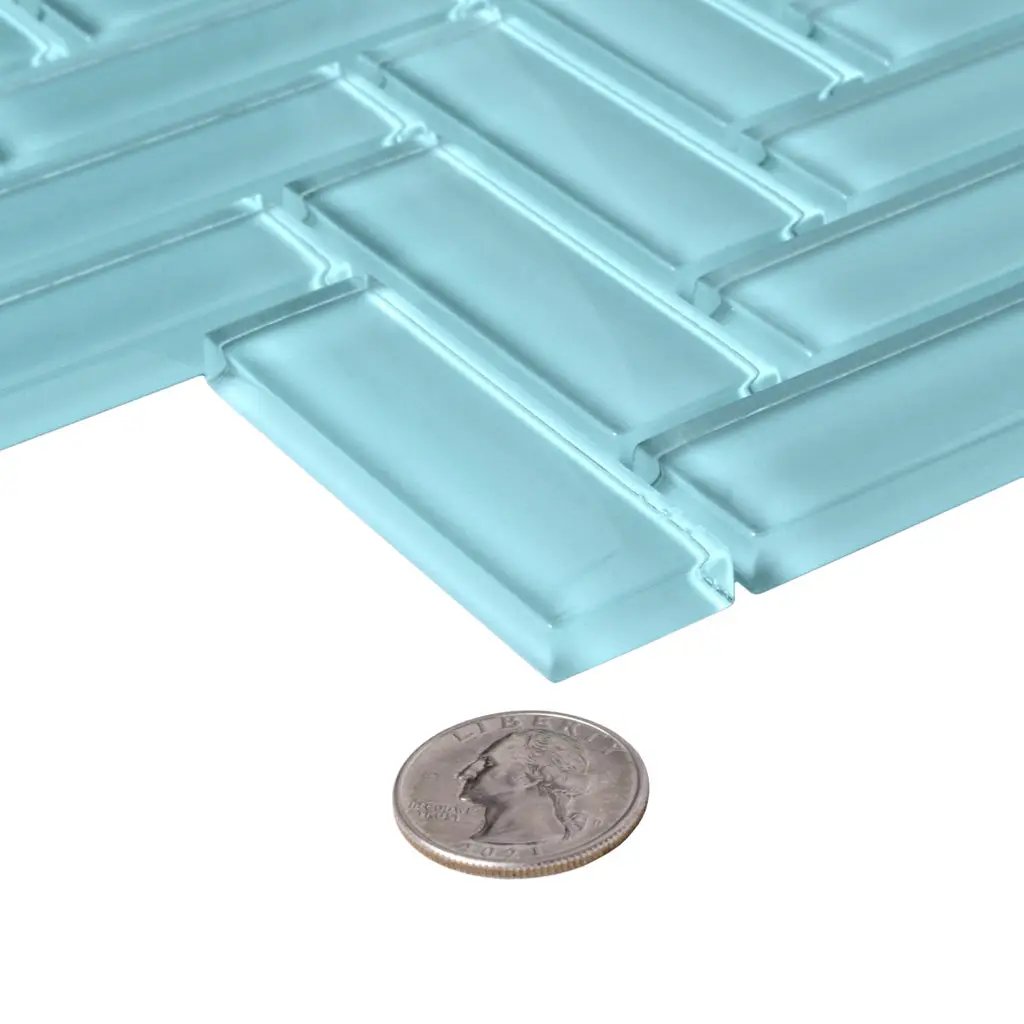 Sky Blue 11x13 Glossy Herringbone Glass Mosaic Tile (5 pack, 4.8125 sq ft/case) by Apollo Tile