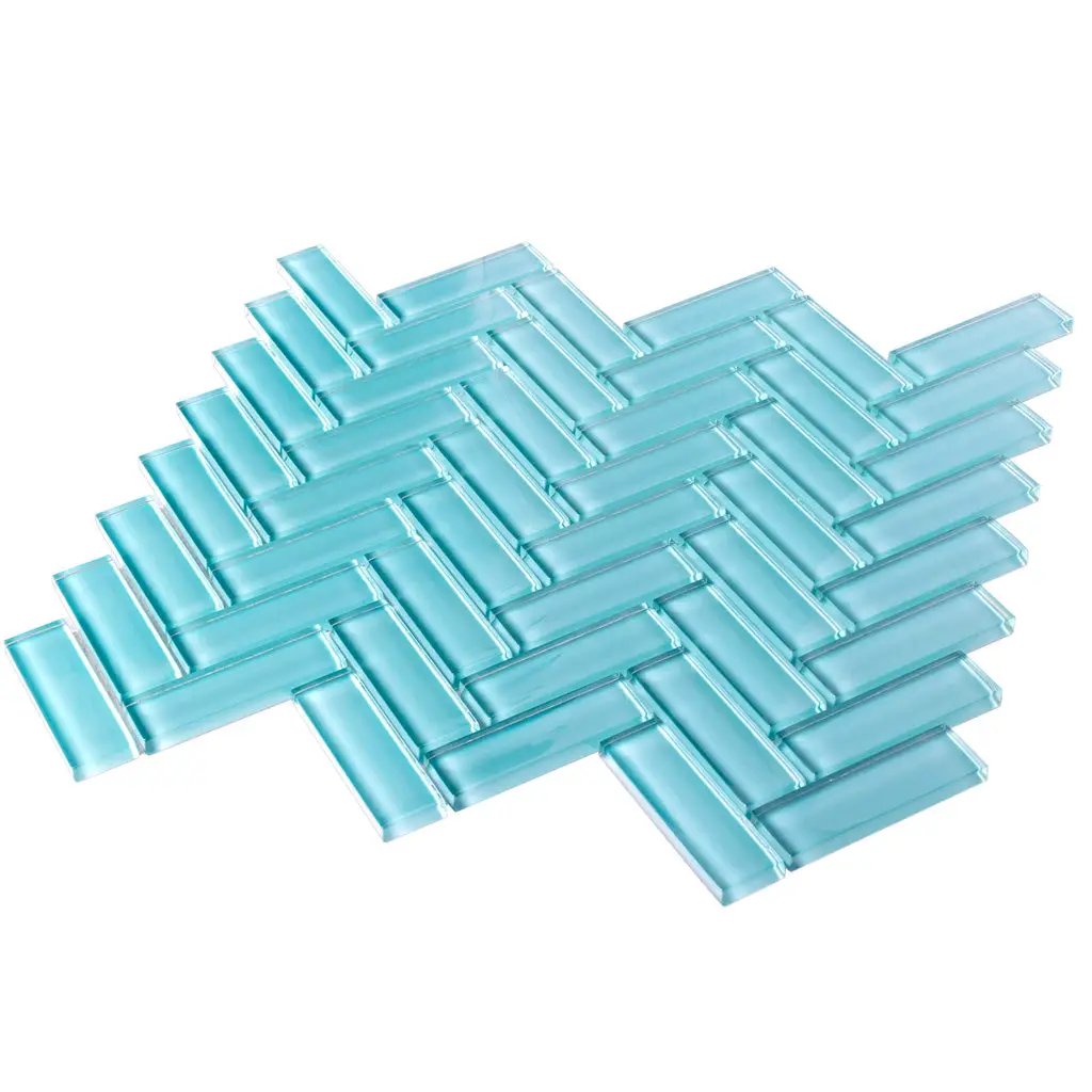 Sky Blue 11x13 Glossy Herringbone Glass Mosaic Tile (5 pack, 4.8125 sq ft/case) by Apollo Tile