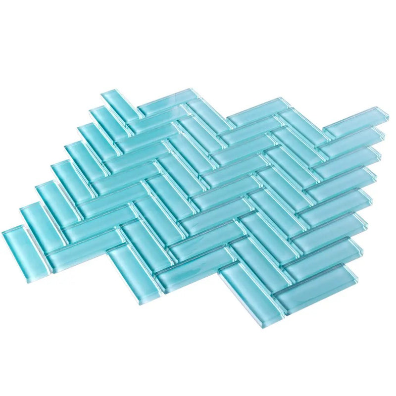 Sky Blue 11x13 Glossy Herringbone Glass Mosaic Tile (5 pack, 4.8125 sq ft/case) by Apollo Tile