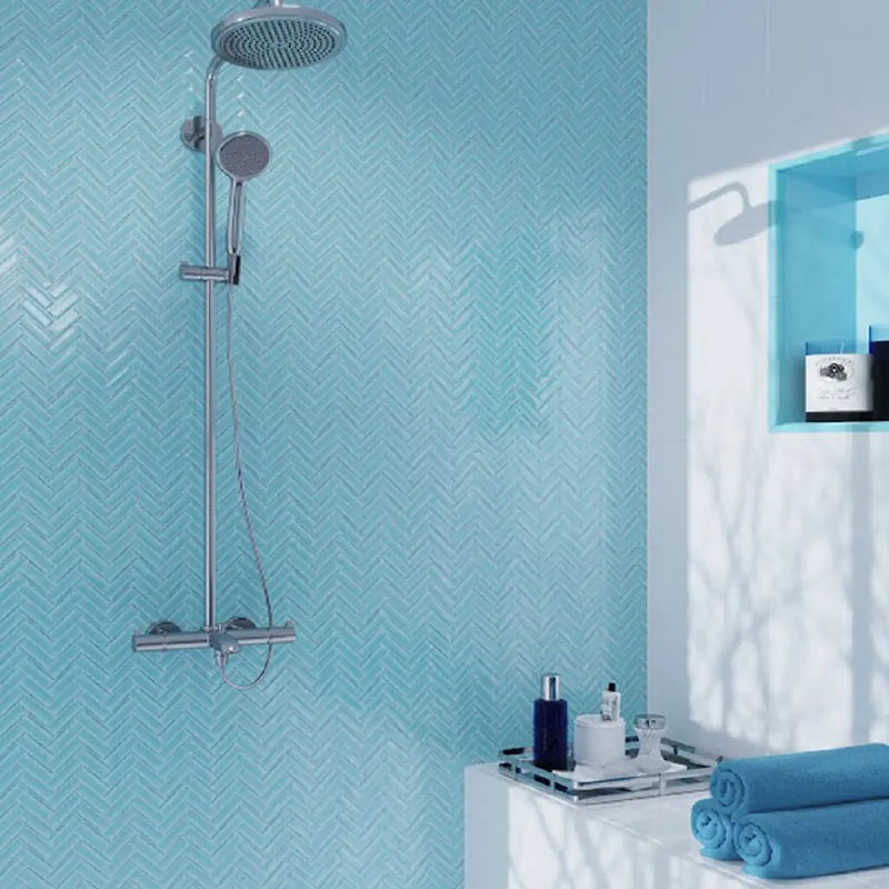 Sky Blue 11x13 Glossy Herringbone Glass Mosaic Tile (5 pack, 4.8125 sq ft/case) by Apollo Tile