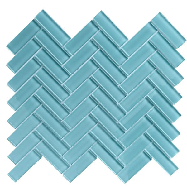 Sky Blue 11x13 Glossy Herringbone Glass Mosaic Tile (5 pack, 4.8125 sq ft/case)