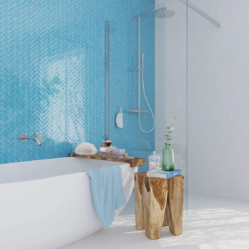 Sapphire Blue 11x13 Glossy Herringbone Glass Mosaic Tile (5 pack, 4.8125 sq ft/case) by Apollo Tile