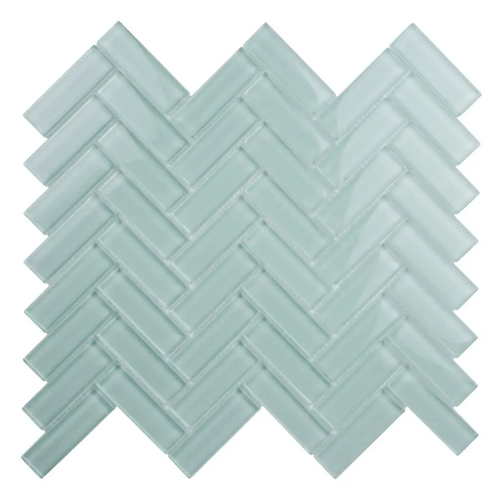 Blizzard Blue 11x13 Glossy Herringbone Glass Mosaic Tile (5 pack, 4.8125 sq ft/case) by Apollo Tile