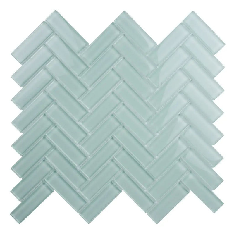 Blizzard Blue 11x13 Glossy Herringbone Glass Mosaic Tile (5 pack, 4.8125 sq ft/case) by Apollo Tile