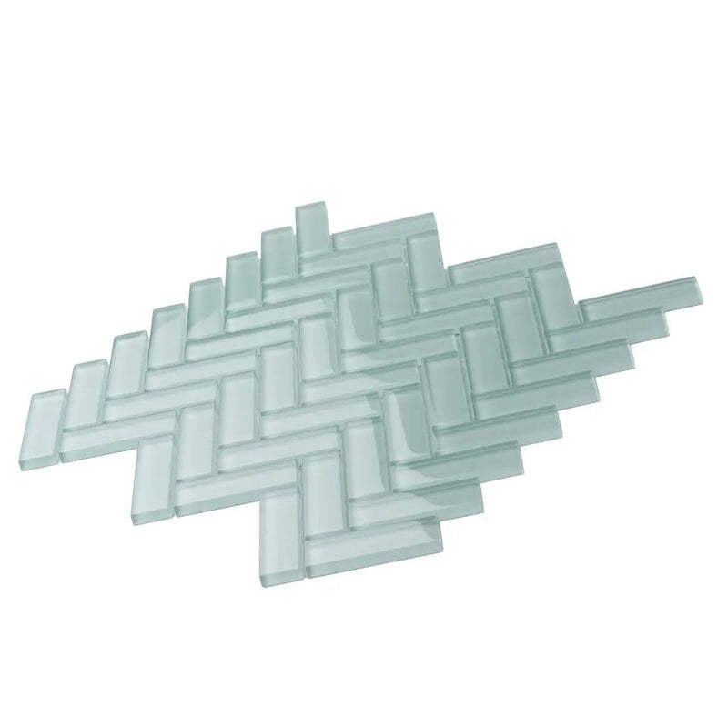 Blizzard Blue 11x13 Glossy Herringbone Glass Mosaic Tile (5 pack, 4.8125 sq ft/case) by Apollo Tile