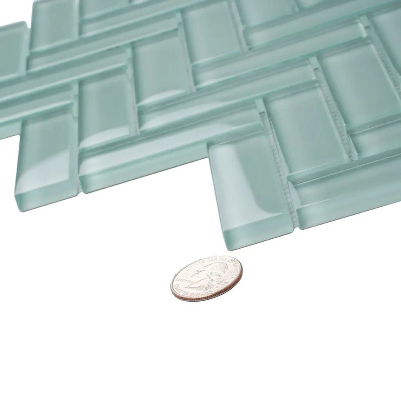 Blizzard Blue 11x13 Glossy Herringbone Glass Mosaic Tile (5 pack, 4.8125 sq ft/case) by Apollo Tile