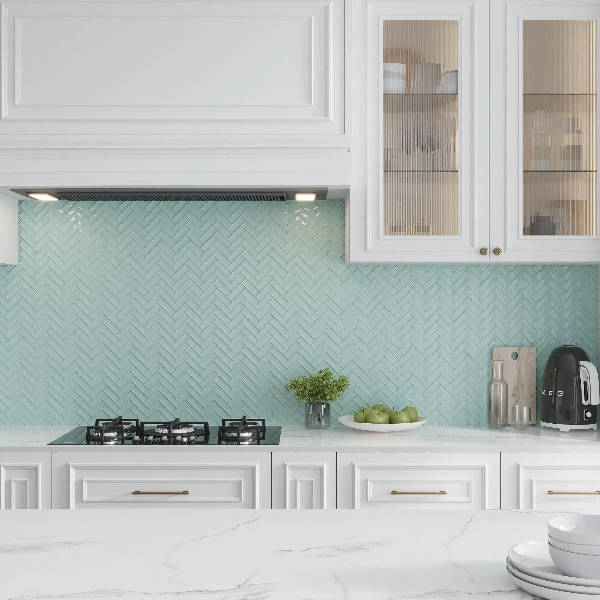 Blizzard Blue 11x13 Glossy Herringbone Glass Mosaic Tile (5 pack, 4.8125 sq ft/case) by Apollo Tile