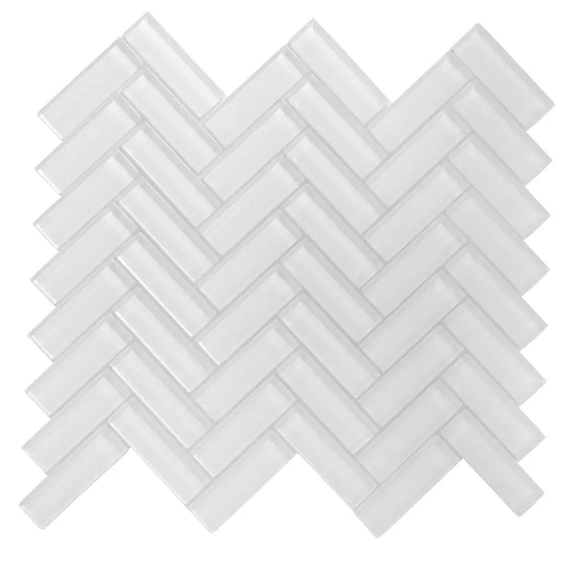 White 11x13 Glossy Herringbone Glass Mosaic Tile (5 pack, 4.8125 sq ft/case) by Apollo Tile