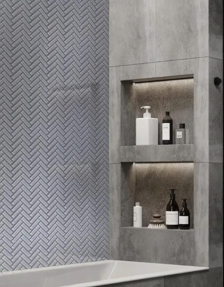 Beige 11x13 Glossy Herringbone Glass Mosaic Tile (5 pack, 4.8125 sq ft/case) by Apollo Tile