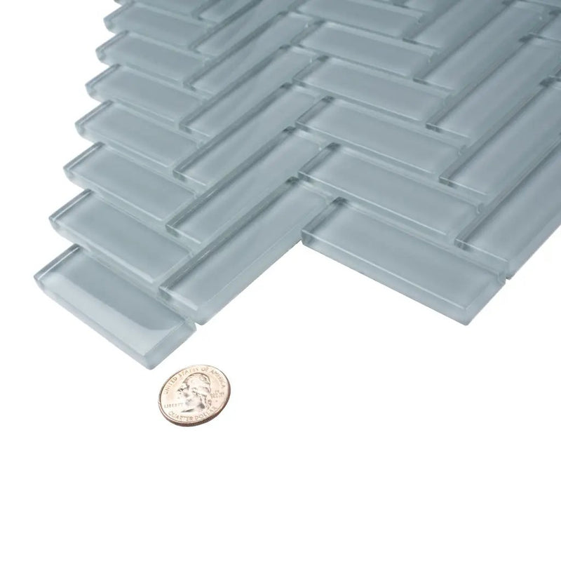 Gray 11x13 Glossy Herringbone Glass Mosaic Tile (5 pack, 4.8125 sq ft/case) by Apollo Tile