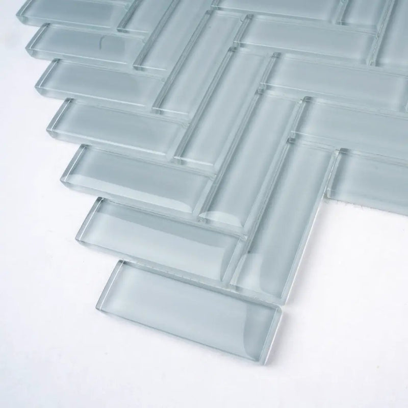 Gray 11x13 Glossy Herringbone Glass Mosaic Tile (5 pack, 4.8125 sq ft/case) by Apollo Tile