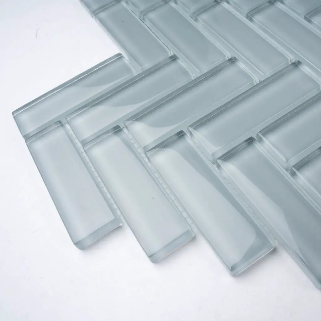 Gray 11x13 Glossy Herringbone Glass Mosaic Tile (5 pack, 4.8125 sq ft/case) by Apollo Tile