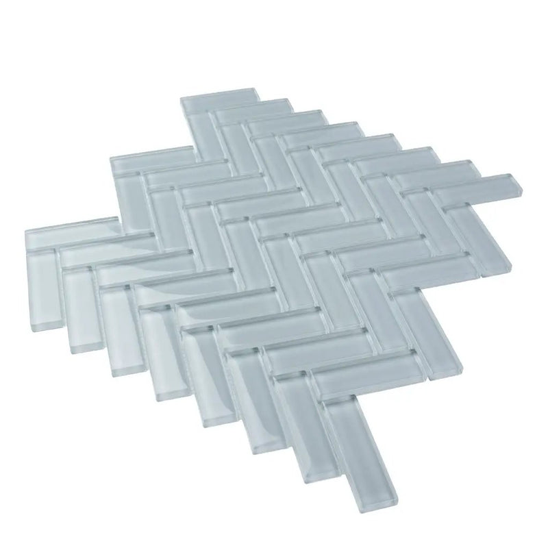 Gray 11x13 Glossy Herringbone Glass Mosaic Tile (5 pack, 4.8125 sq ft/case) by Apollo Tile