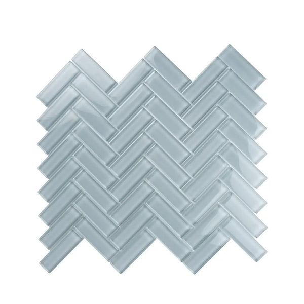 Gray 11x13 Glossy Herringbone Glass Mosaic Tile (5 pack, 4.8125 sq ft/case), photo 2 of 10