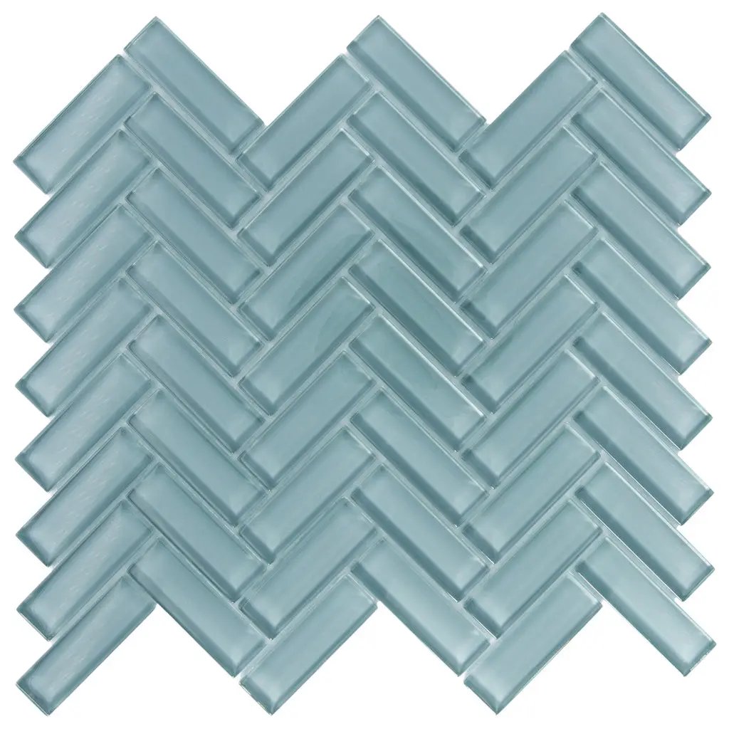 Stone Blue 11x13 Glossy Herringbone Glass Mosaic Tile (5 pack, 4.8125 sq ft/case) by Apollo Tile