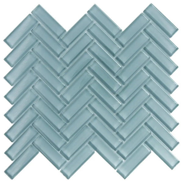 Stone Blue 11x13 Glossy Herringbone Glass Mosaic Tile (5 pack, 4.8125 sq ft/case)